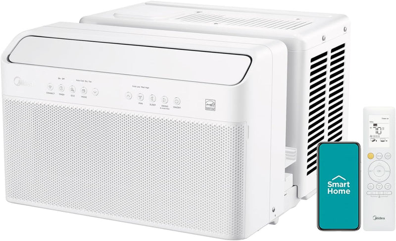 8,000 BTU U Shaped Smart Inverter Window Air Conditioner, Cools up to 350 Sq. Ft., Ultra Quiet with Open Window Flexibility, Works with Alexa/Google Assistant, 35% Energy Savings, Remote Control Y6