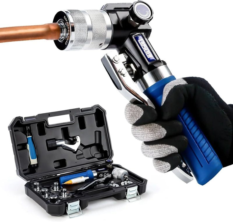 Hydraulic tube expanding tool kit, used to expand 3/8-inch copper tubes to 1-1/8 inches. D2