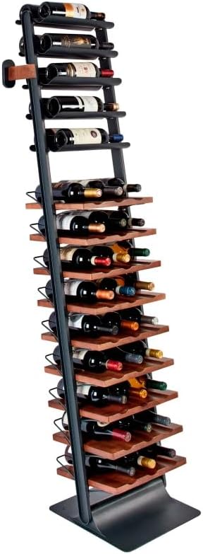 Inclined trapezoidal wine rack - 37 wall-mounted wine storage display shelves - Mango wood and metal combined bar cabinet wine shelves - Modern kitchen and dining room decoration organizing furniture K8