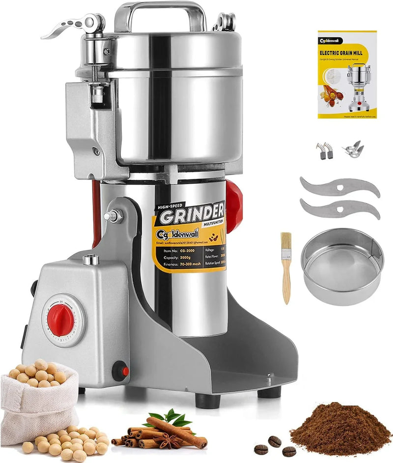 Electric Grain Grinder - Safety Enhanced Version 3600 watts - High-speed Spice and Herbal Grinder - Commercial-grade Ultra-fine Machine - Dry Grain Crusher - CE 110V (2500 grams swing type) B5