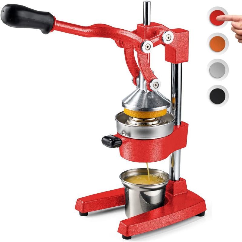 Citrus juicer | Extra-large commercial-grade manual press | Heavy-duty countertop orange juice extractor (with stainless steel cup) (black) E9