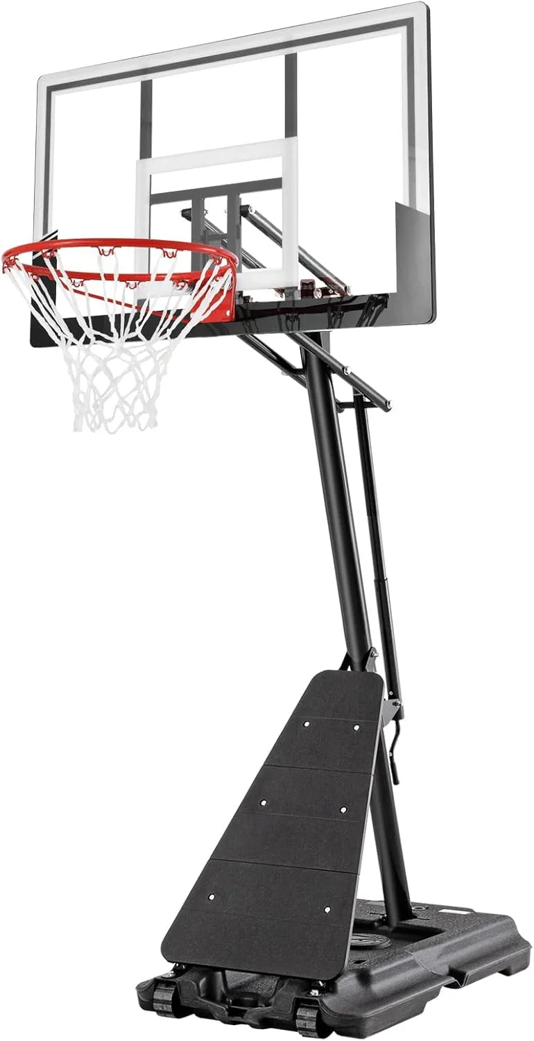 Basketball Hoop 48 Inch Backboard Portable Basketball Hoop Outdoor,5.3-10ft Stepless Regulation Crank Adjust Basketball Goal System I4