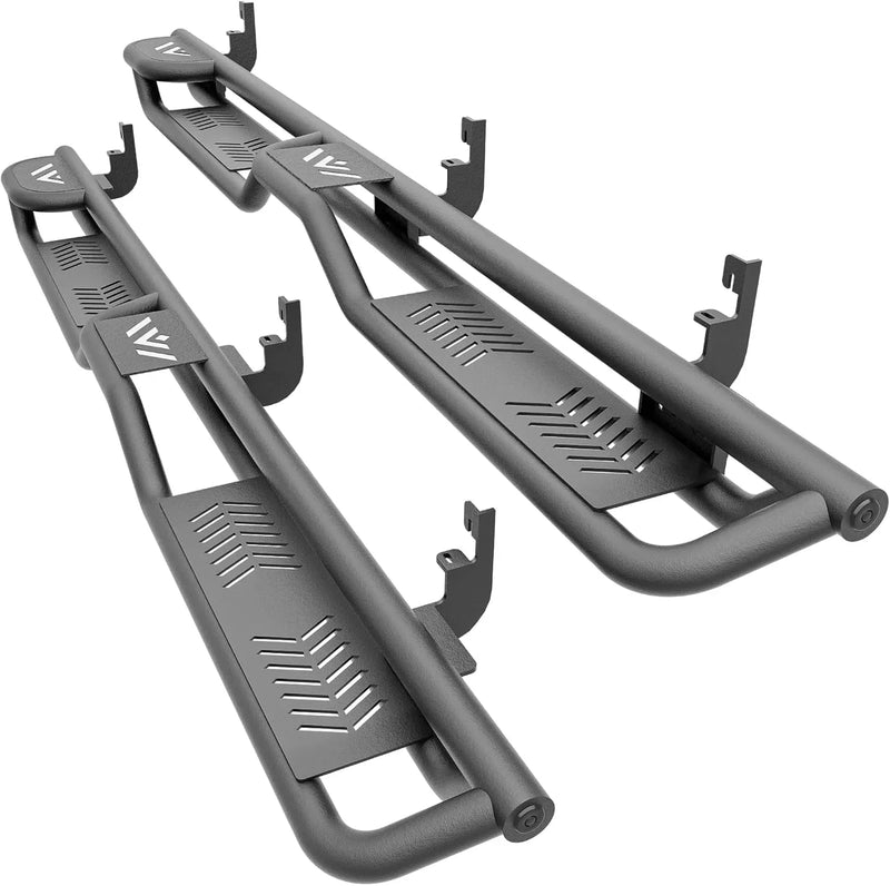 Three Raised Steps Running Boards Side Steps Compatible for 2015-2025 Chevy Colorado & GMC Canyon Crew Cab (4 Full Size Doors), Two Stairs Design Bolt-on Side Rails Step Nerf Bar E3