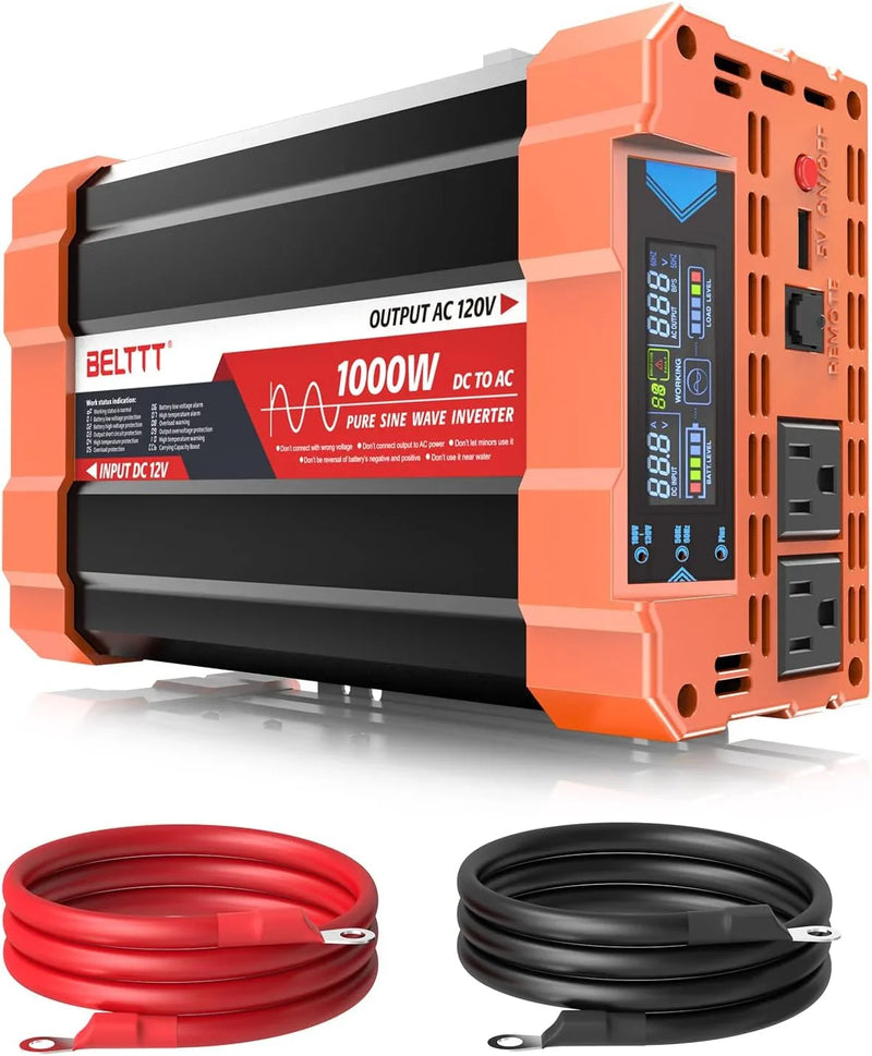 2000W Pure Sine Wave Inverter, Car Power Inverter 12V to 120V AC Converter for RV, Truck, Solar, Outdoor with Dual AC and 20A Socket, 5V 2.1A USB, Surge 4000W, Hardwire Port, Remote Controller A8