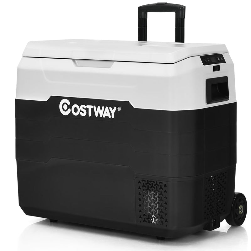 Costway 53 qt Wheeled Corded Electric Dual-Zone Portable Car Refrigerator, White D6