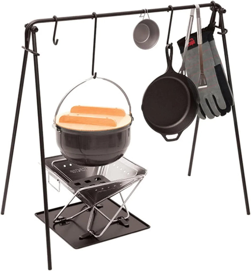Grill Swing Campfire Cooking Stand BBQ Grill With Hooks & Accessories Bag For Outdoor Picnic Cookware & Dutch Ove (Color : Black, Size : 90x57x87cm) (Black 90x57x87cm) X1