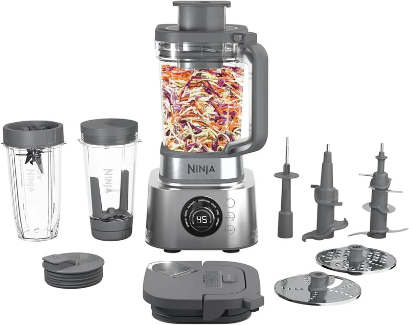 Blender and food processor combination set, Foodi powerful blender system, suitable for making smoothies, bowl foods, spreads and milkshakes, with 6 functions, 72-ounce water jug, portable cup, silver color, SS401 model. Z7
