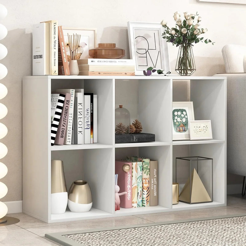 Suitable for two people, floor-standing bookshelf, with an open back panel, anti-toppling device. It is a modern storage display stand suitable for use in family offices, living rooms, bedrooms, and study rooms. White. F5
