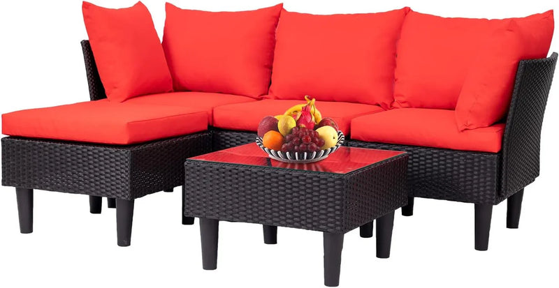 Patio Furniture Set 4 Pieces Outdoor Rattan Chair Wicker Sofa Garden Conversation Bistro Sets for Yard,Pool or Backyard S3