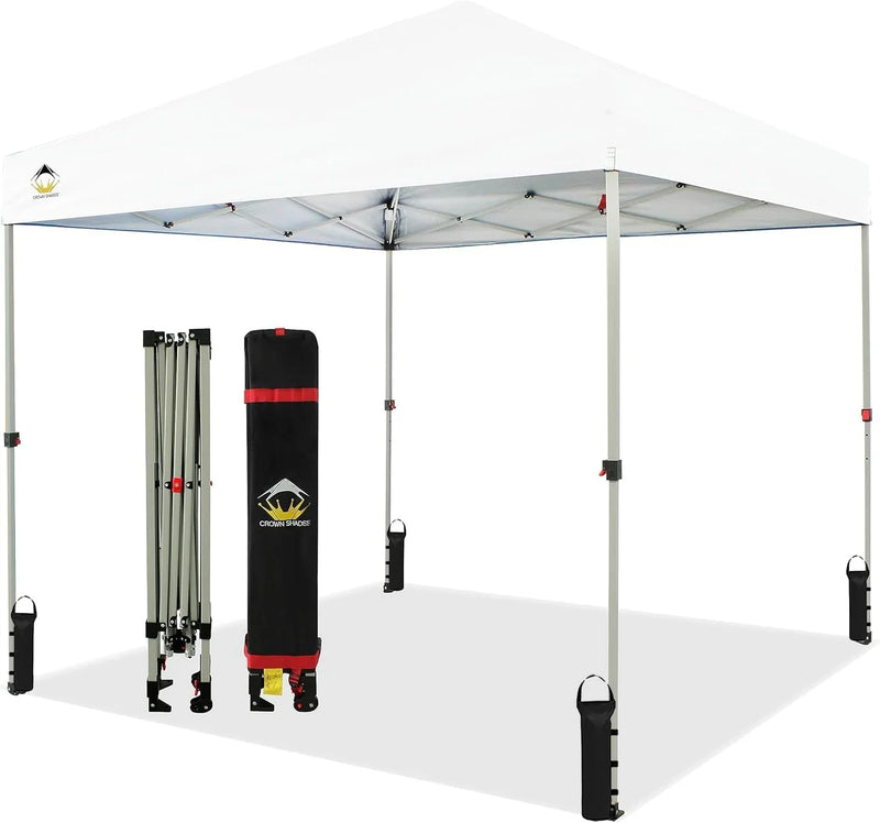 10x10 Pop Up Canopy - Beach Tent with One Push Setup - Easy Outdoor Sun Shade for Events, Parties, Camping - Gazebo with STO-N-Go Cover Bag, Silver Coated Top, White H3