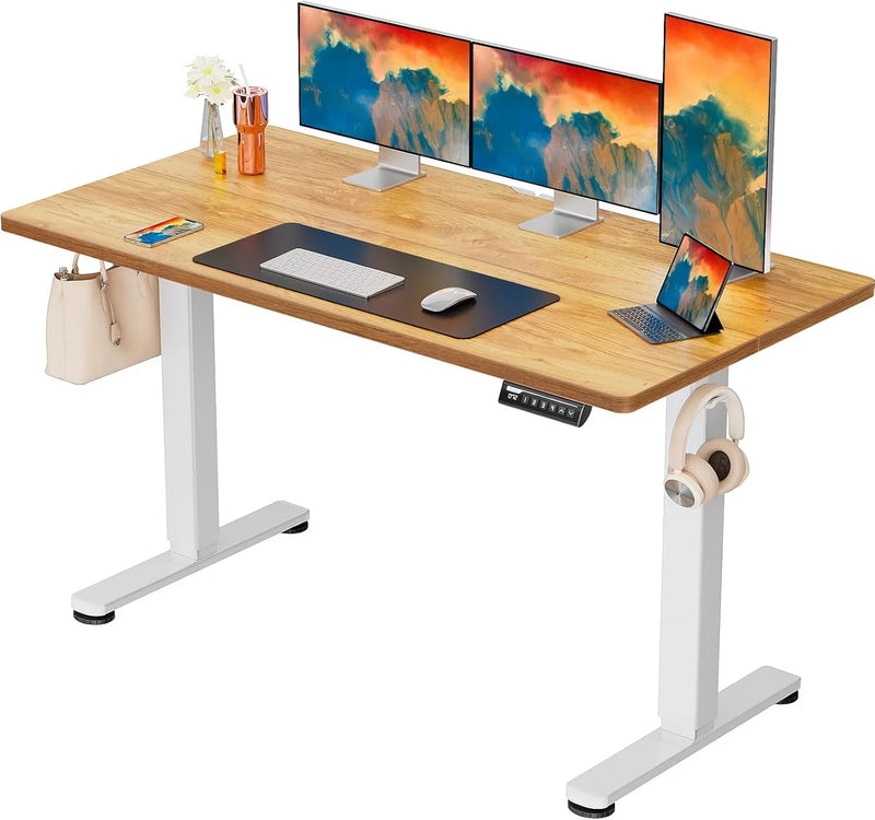Height Adjustable Electric Standing Desk, 40 x 24 Inches Sit Stand up Desk, Small Memory Computer Home Office Desk with Two-Piece Desktop (Light Vintage Brown) O9
