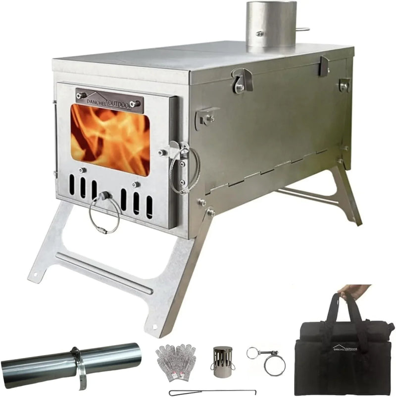 Titanium alloy tent wood stove for camping, 2 kilograms, foldable, lightweight and compact portable heat tent stove, comes with a 2.2-meter chimney, suitable for winter backpacking camping. Y5