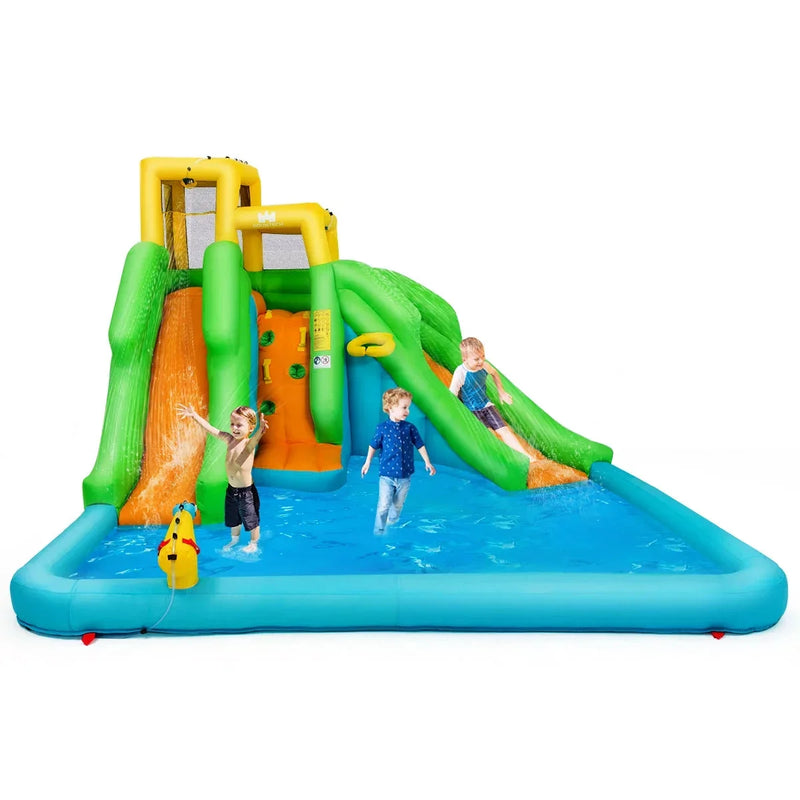 Inflatable Water Park Bounce House w/Climbing Wall Two Slides and Splash Pool J9