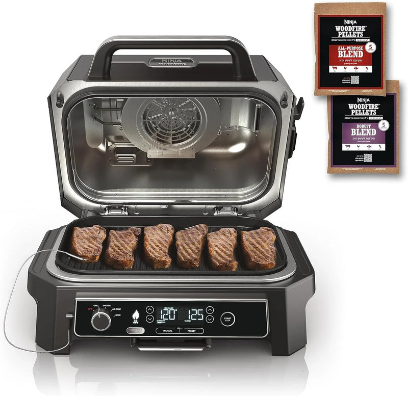 7-in-1 Grill & Smoker with Thermometer, Air Fryer, BBQ, Bake, Roast, Broil - Portable Electric Outdoor Grill, Grey W6