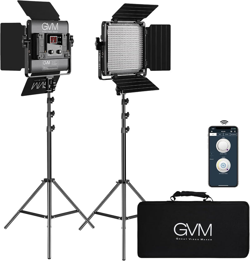 2 Pack LED Video Lighting Kits with APP Control, Bi-Color Variable 2300K~6800K with Digital Display Brightness of 10~100% for Video Photography, CRI97 TLCI97 Led Video Light Panel Barndoor R6