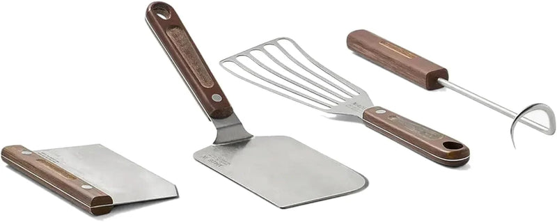 4-piece frying pan set - includes frying pan spatula, workbench scraper, fish spatula and pigtail flipper - brown linen micro-carbon fiber handle U6