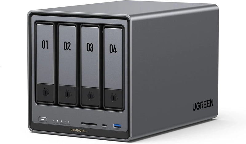 Four-slot desktop network storage device, equipped with Intel Pentium Gold 8505 octa-core processor, 8GB DDR5 memory, 128G solid-state drive, 1 10GbE network port, 1 2.5GbE network port, 2 M.2 NVMe slots, 4K HDMI interface, network storage device (wi T4