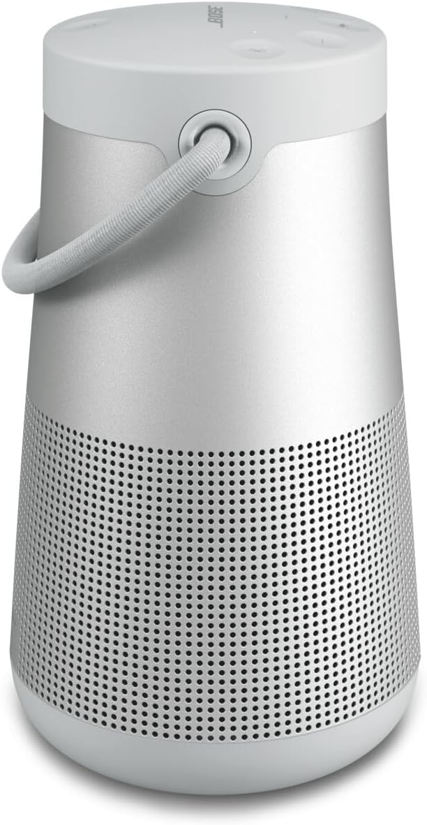Bluetooth speaker, portable speaker with microphone, wireless and waterproof, 360-degree omnidirectional sound output, long-lasting battery and handle, silver appearance R4