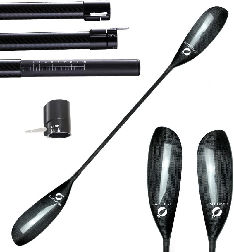 High-performance lightweight double-body carbon fiber kayak paddle, featuring wing-shaped blades, elliptical shafts and adjustable knobs (suitable for users with a height of 215 - 225 centimeters) R6