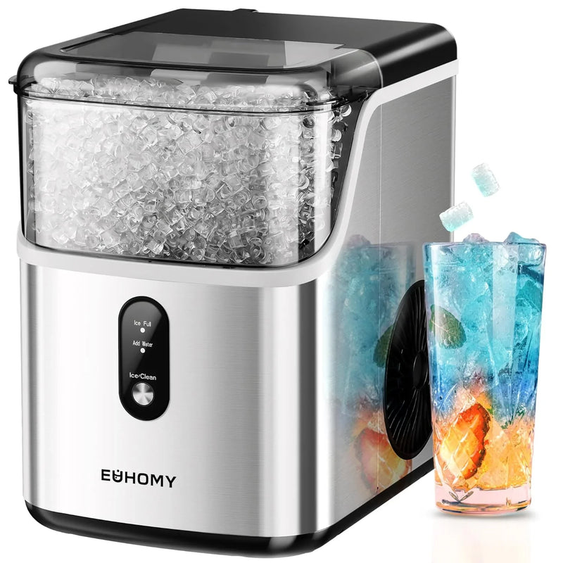 Desktop ice machine, pebble-style ice machine with 35 pounds/24-hour soft ice function, automatic cleaning sonic ice machine with ice scoop and ice box, granular ice machine (in stainless steel) suitable for home/kitchen/office Z4