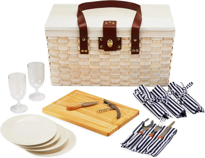 Outdoor picnic basket (with lid and handle), four-person picnic basket (including accessories) picnic equipment set (28-piece set) H9