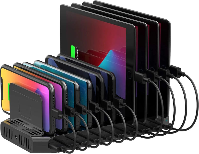 A charging interface station with 10 USB fast charging ports and adjustable partitions, suitable for charging multiple devices such as iPads, iPhones, tablets and mobile phones - 5-piece set, black X9