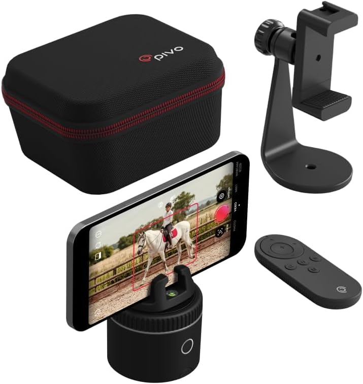 Equestrian silver base set, automatic facial recognition, body recognition, horse mobile tracker, AI-driven 360-degree rotation function, remote control video recording device without manual operation, suitcase and tripod D1
