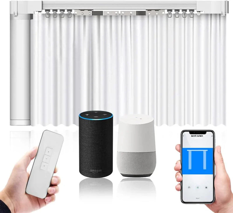 Electric Smart Curtains System, Automatic Curtain Opener, Motorized Curtains Rod with Remote, Compatible with Alexa/Google Home/Tuya App (Up to 204inches) G6