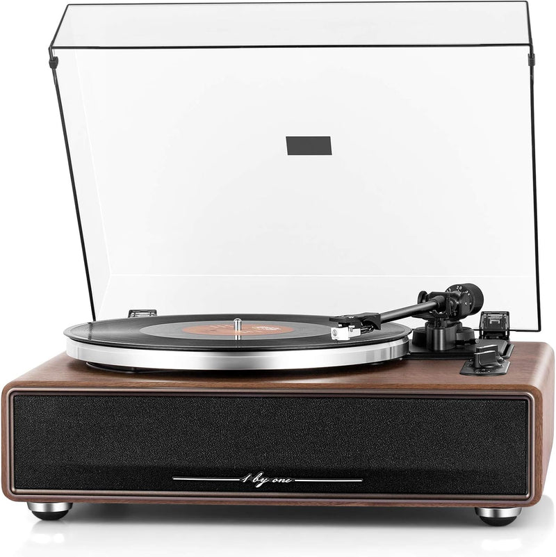 High Fidelity Belt Drive Turntable with Built-in Speakers, Vinyl Record Player with Magnetic Cartridge, Bluetooth Playback and Aux-in Functionality, Auto Off F7