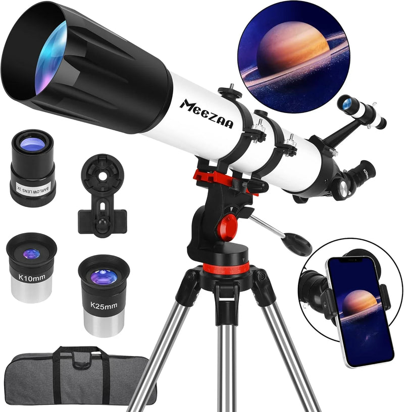 Telescope, Telescope for Adults High Powered Professional, 90mm Aperture 800mm Refractor Telescopes for Astronomy Beginners Fully Multi-Coated with AZ Mount Tripod & Phone Adapter & Carry Bag V6