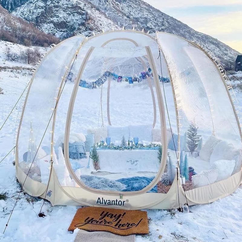 Pop-up bubble tent - Large extra-large rainproof shelter - Warm camping tent - Winter tent - Light gray M7