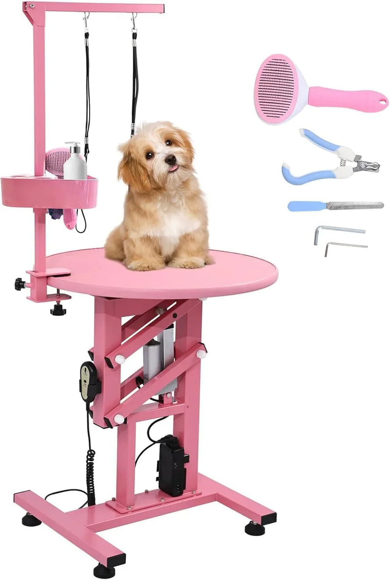 Electric Hydraulic Lift Pet Dog Grooming Table, 24Inch 360° Rotating Grooming Desktop for Small Dogs, with Overhead Arm, Wireless Remote, Tool Organizer, Black X7