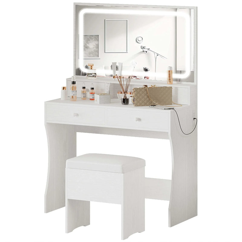 IRONCK Vanity Desk Set with LED Lighted Mirror & Power Outlet R5