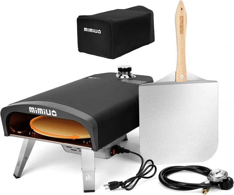 Outdoor gas pizza oven, portable propane pizza grill, equipped with an automatic rotation system and pizza stone R2