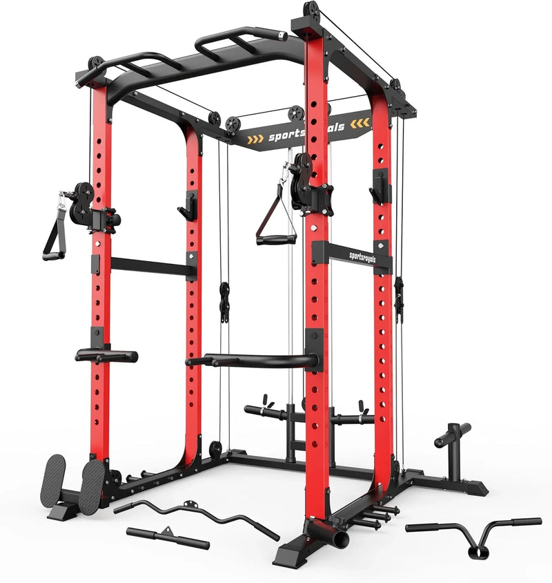 Sportsroyals Power Cage,1600lbs Multi-Function Power Rack with Adjustable Cable Crossover System and More Training Attachment, Weight Cage for Home Gym K9