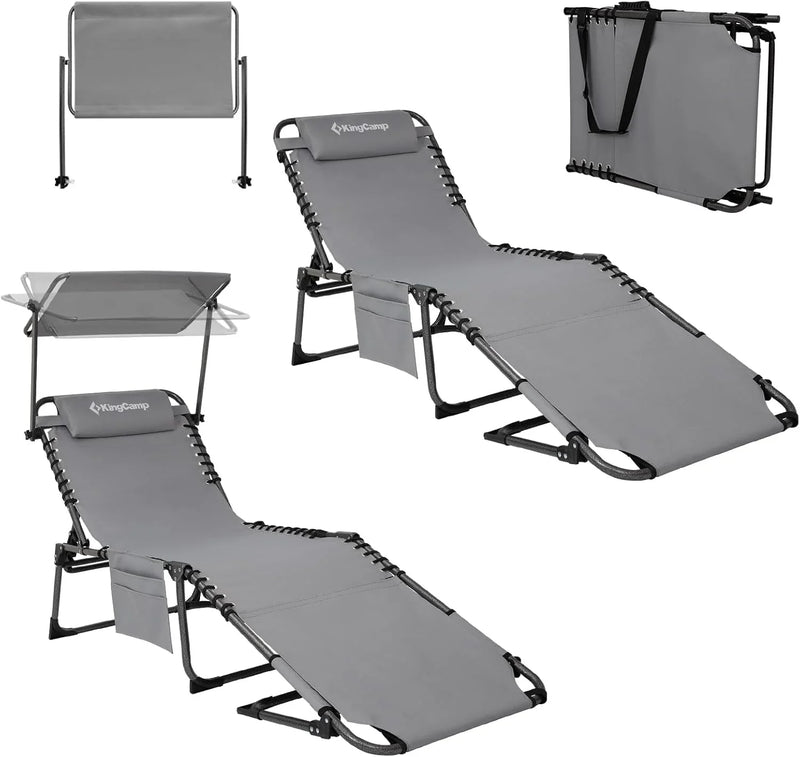 2-Seater Sun Chair with Facial Opening, Outdoor Foldable Portable Lounge Chair, Adjustable Five-Legged Folding Chair, With Sunshade, Suitable for Outdoor Beach, Gray Version W1
