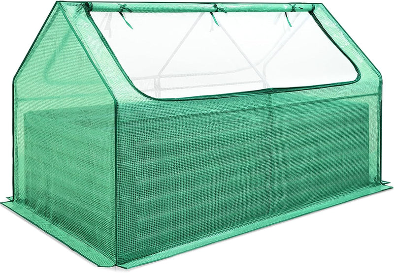 Raised Garden Bed with Cover Outdoor Galvanized Metal Planter Box Kit, w/ 2 Large Screen Windows Mini Greenhouse 20pcs T Tags 1 Pair of Gloves Included for Growing Vegetables 6x3x1ft (Clear) D5