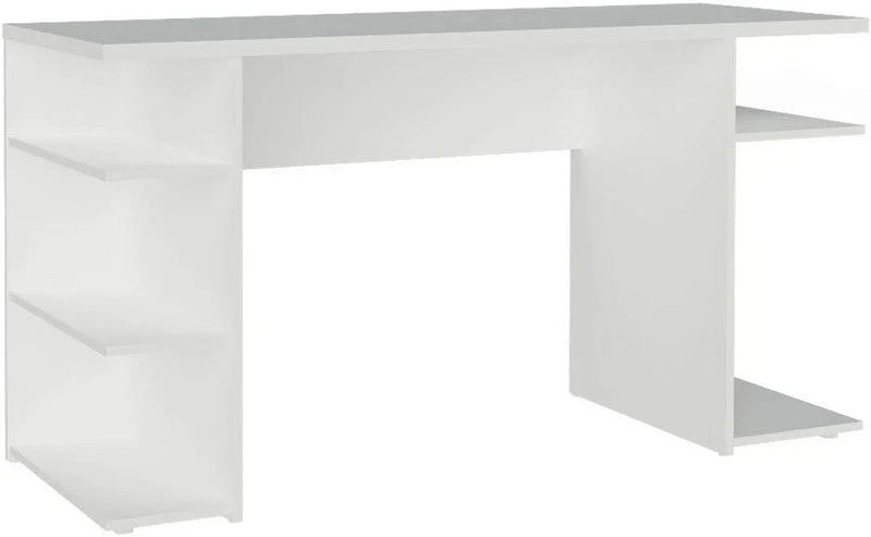 Madesa Large Modern Gaming Computer Desk 53 Inch with 5 Shelves Cable Management Student Study Wooden Table Home Office Gamer Desk for Kids and Adults - White N8