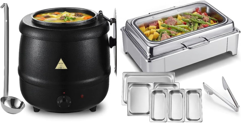 Electric Chafing Dish Buffet Server Set & Commercial Soup Warmers Soup Kettle Suitable for Multifunctional Business Dining Occasions and Family Parties O7
