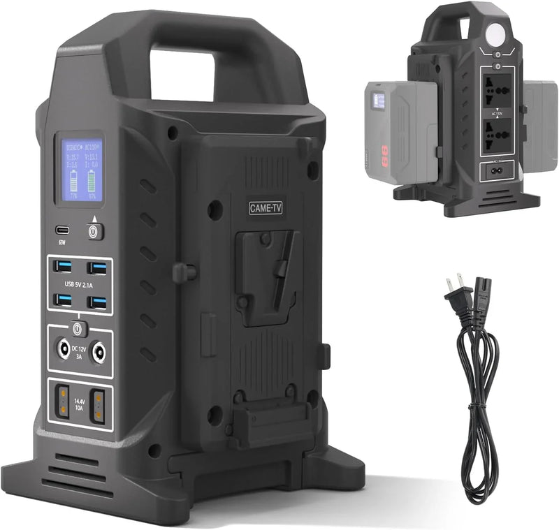 Dual V interface battery charger, power strip 3-in-1 dual-channel charger/multi AC power inverter station, PD 65W/USB-C, compatible with the fully V-lock battery charging of Smallrig Neewer Came TV. B4