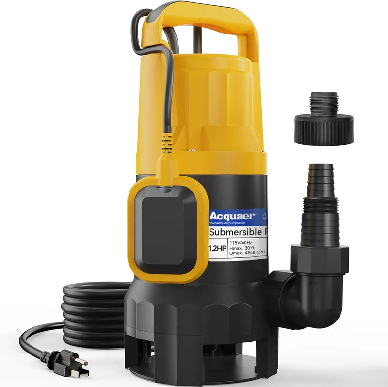 3/4HP Submersible Sewage Effluent Pump, Cast Iron, 115V 6400 GPH Automatic Tethered Float Switch, Sump Pump for Sump Basin, Basement, Residential Sewage, 2'' NPT Discharge K8
