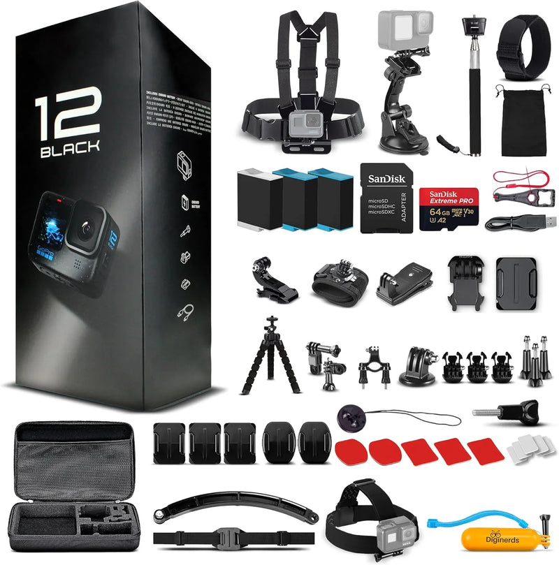 Equipped with a 50-piece accessory kit, 2 spare batteries and a 64GB memory card - a waterproof action camera - 5.3K HDR, 27 million pixels of photos, 1/1.9-inch sensor, live streaming function, webcam, and shake-proof function Y9