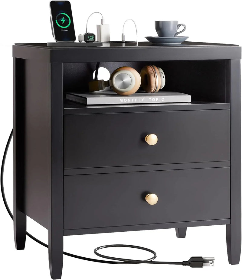 Modern bedside table with black metal finish - 2-piece set N8