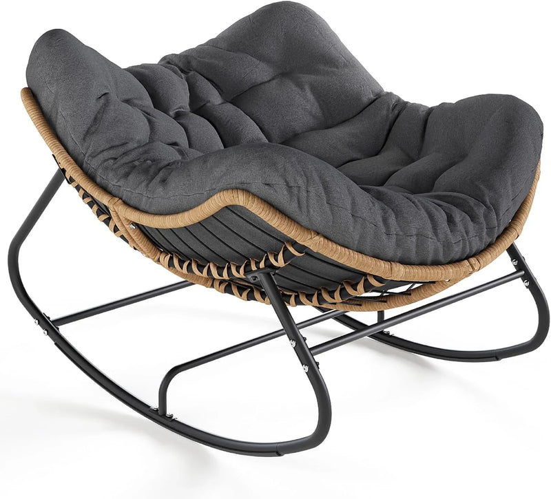 Outdoor swaying egg chair, indoor Papasan chair, rattan rocking chair, modern royal-style bedroom, living room, porch, garden, lawn chair - blue version H0