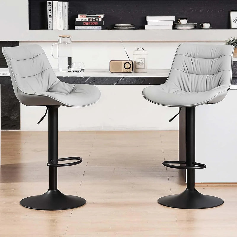 Bar stool set (2-piece) Adjustable rotating style, black color, covered with PU leather and equipped with a backrest, suitable for medium-height stools used in kitchen island or home bar. V9