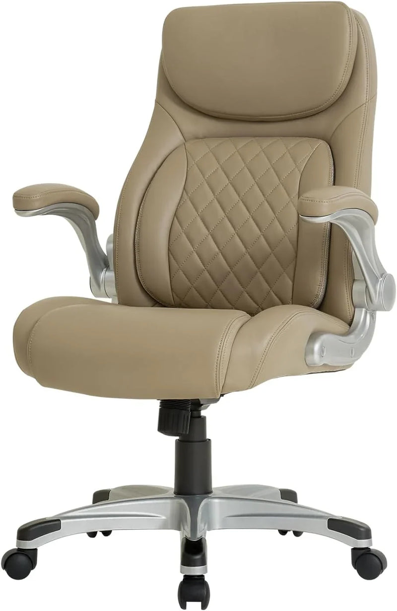 Ergonomic elastic polyurethane leather office chair, high-back modern executive office chair, equipped with 5 adjustable lumbar support cushions, tilting function, and reversible armrests. It is a comfortable home office computer desk chair, in black O9
