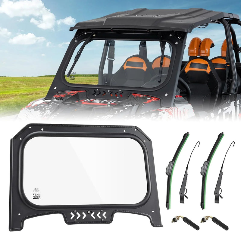 The glass windshield is equipped with 2 manual windshield wipers. It is scratch-resistant and wear-resistant. It is compatible with the 2019 - 2023 models of Arctic Cat RZR XP 1000 / RZR XP super sports vehicles. The front windshield has a ventilatio T8