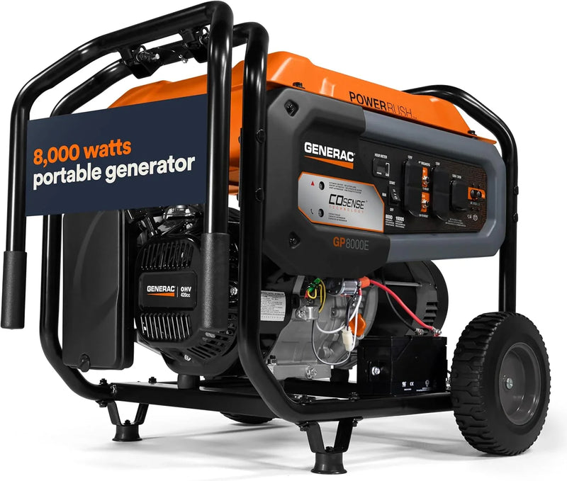 8,000-Watt Gas-Powered Portable Generator - Electric Start with COsense - PowerRush Advanced Technology - Reliable Power for Emergencies, Recreation, Home - 49 State Compliant - Orange/Black O1