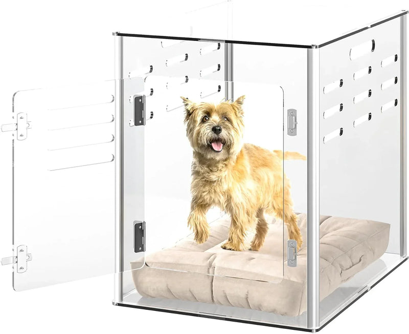 Acrylic dog cage - Clear and transparent dog house - Indoor lockable - High-intensity ventilation dog house - Suitable for small to medium-sized dogs (weighing no more than 45 pounds) - Fashionable transparent dog house cage, 30 inches long, 20 inche H3