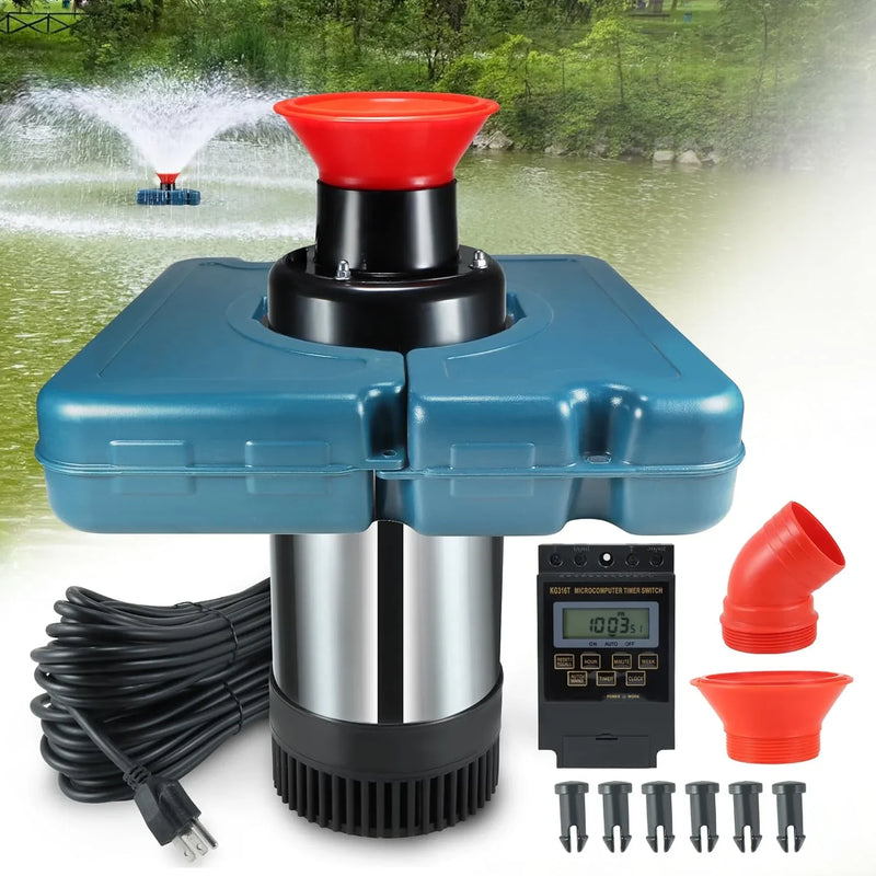 Pool fountain aerator, F2-2 type, 1 horsepower, 750 watts, 110 volts, stainless steel floating fountain, equipped with 100 feet power cord, suitable for fountain waterfalls pumps and hydraulic systems in small and large ponds and lakes. N7
